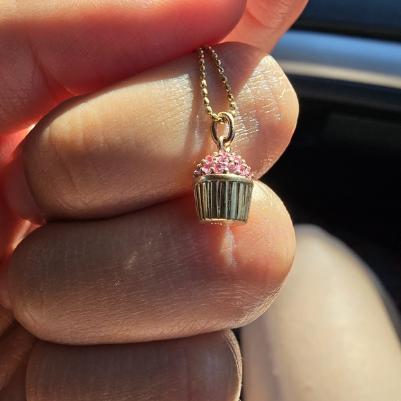 14k Gold and Pink Sapphire Cupcake Charm - Picture 3 of 5